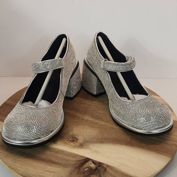 Dolls Kill Desire Me Rhinestone Mary Janes - Silver Women's Size 7 M - Picture 7 of 9